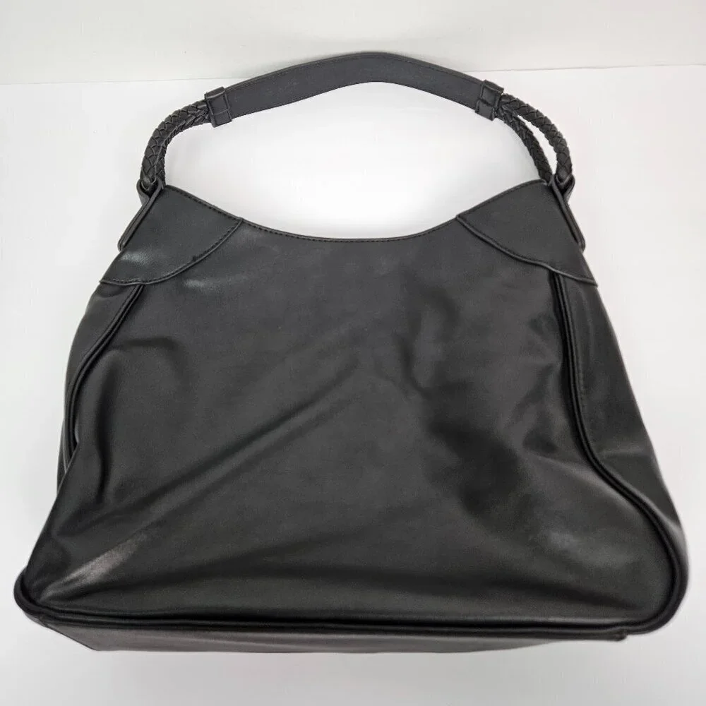 Sole/Society Large Black Faux Leather Braided Detail Hobo Shoulder Bag